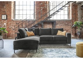 Tmavosivá zamatová rozkladacia rohová pohovka (ľavý roh) Lofty Lilly – Miuform