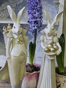 Dekoračná soška zajac vo fraku so zlatými mrkvami - 11*10*37 cm