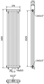 Mexen Denver, vykurovacie teleso 1600 x 378 mm, 1487 W, čierna, W215-1600-378-00-70