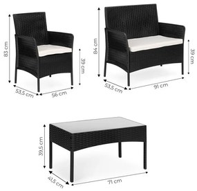ZÁHRADNÝ SET ALIDA ČIERNY POHOVKA + 2 x KRESLO + STOLÍK