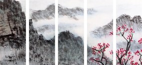 5-dielny obraz čínska krajina v hmle - 200x100