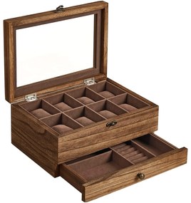 Skrinka na hodinky s 8 priehradkami, puzdro na hodinky, rustikálny orech