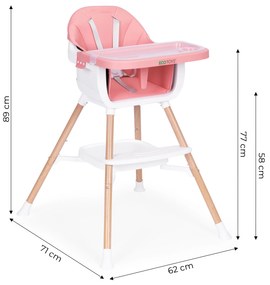 EcoToys Detská jedálenská stolička 2v1, ružová ECOTOYS