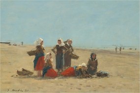 Obraz - Eugène Boudin, Women on the Beach at Berck, reprodukcia (90x60 cm)