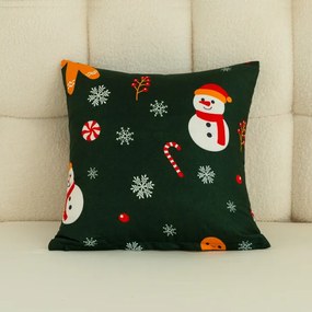 Obliečka na vankúš z mikrovlákna SNOWMAN AND GINGERBREAD 45x45 cm, zelená