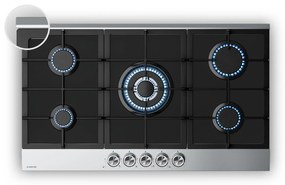 Klarstein Verosteel plynová varná doska, 5 horákov, Elektrické zapalovanie, Kompatibilná s zemným plynom a LPG, 10400W, 90cm