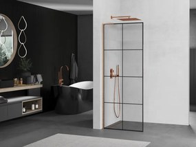 Mexen Kioto L, sprchová zástena Walk-In 70 x 200 cm, 8mm číre sklo čierny vzor, medený matný profil, 800-070-103-65-77