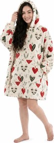 Baránková mikinová deka s rukávmi a kapucňou WINTER HEARTS, farebná