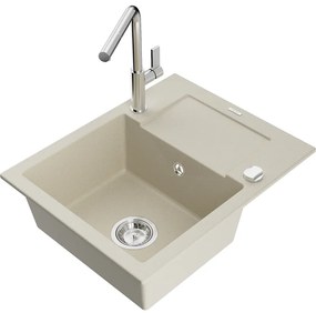 Mexen Enzo, 1-komorový granitový drez 576x465x174 mm a drezová batéria Flora, béžová, 6506-69-670401-00