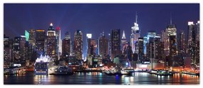 Obraz - Osvetlené New Yorské mrakodrapy (120x50 cm)