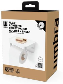 Biely samodržiaci držiak na toaletný papier z recyklovaného plastu Flex Adhesive – Umbra