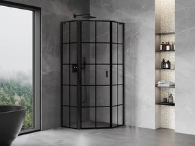 Mexen Mist L, päťuholníkový sprchový kút s krídlovými dverami, 90 x 90 cm, 8mm číre sklo, čierny profil, 8A8L-090-090-70-77-L