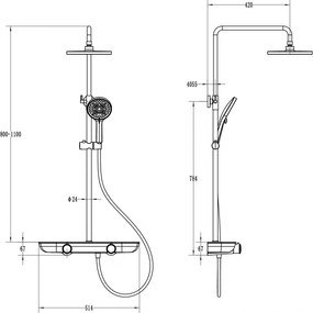 Mexen Axis, sprchová súprava so sklenenou poličkou, chrómová, 78112-20