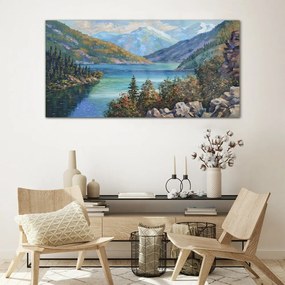Skleneny obraz Maľovanie hory jazero