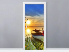 Gario Fototapeta na dvere Jazero, čln a západ slnka Veľkosť: 95 x 205 cm, Materiál: Samolepiaca
