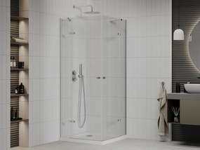Mexen Roma Duo, sprchový kút 80 (dvere) x 80 (dvere) cm, 6mm číre sklo, chrómový profil + slim sprchová vanička 5cm biela + chrómový sifón, 854-080-080-01-02-4010