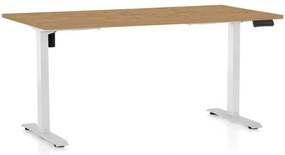 Výškovo nastaviteľný stôl OfficeTech B, 160 x 80 cm, biela podnož, dub kamenný