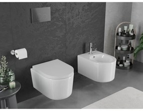 Mexen Sofia, závesná WC misa 490x360x355 mm, Rimless Tornádo + WC sedadlo z duroplastu, biela lesklá, 30540200T
