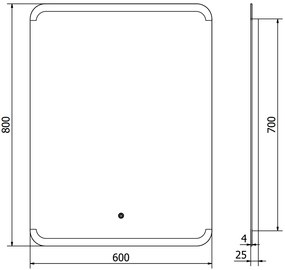 Mexen Nida, LED kúpeľňové zrkadlo s podsvietením 60x80 cm, 6000K, ochrana proti zahmlievaniu, 9806-060-080-611-00