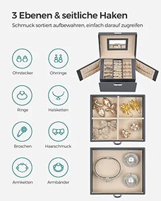 Prenosná šperkovnica, 5 priehradiek, 12x17,5x13,5cm