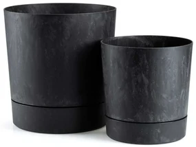 PLASTOVÝ KVETINÁČ AZALEA SADA 2KS 22,5X23,5 CM+17,5X18,5 CM IMITÁCIA BETÓNU ČIERNA