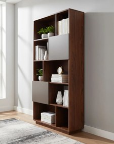 Knižnica Nevada, tmavý orech so sivými dvierkami, 80 cm (BS01)