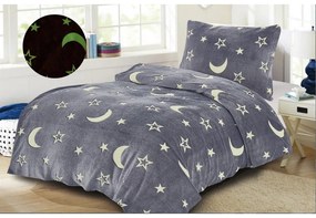 Svietiace obliečky mikroplyš BIG MOON sivé + plachta mikroplyš SOFT 90x200 cm mentolová