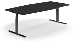 Nastaviteľný rokovací stôl QBUS, oválny, 2400x1200 mm, čierny rám, čierna