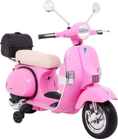 Ramiz Elektrický skúter Vespa pre deti ružový + pomocné kolieska + audio + ekokoža + EVA + plynulý štart