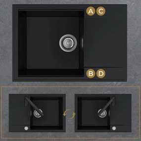 Sink Quality Sink55, kuchynský granitový drez 680x460x215 mm, šedá, SKQ-SINK.D.1KDO