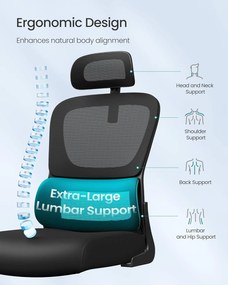 Ergonomická kancelárska stolička, sieťovaná, čierna