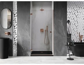 Mexen Lunar-B, Otočné ľavé sprchové dvere 80 cm, 8mm číre sklo, ružové zlato profil, 832-080-000-60-00-L