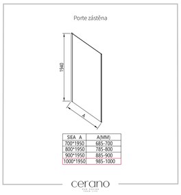 Cerano Porte, sprchová zástena ku sprchovému kútu 100x195 cm, 8mm číre sklo, čierny profil, CER-CER-413459