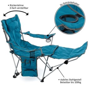Divero 76013 Kempingová stolička s odnímateľnou podnožkou, modrá