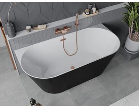 Mexen Oval Slim, voľne stojaca vaňa ku stene, 170 x 80 cm, biela-čierna, medený matný prepad, 52661708075-65