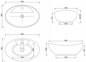 Invena Feme, keramické umývadlo na dosku 590x390x135 mm, biela lesklá, INV-CE-10-001-C