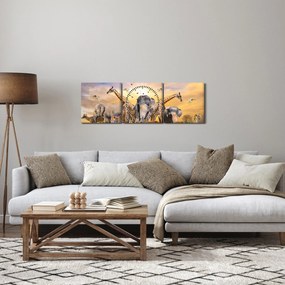 Obraz - Africké zvieratá (s hodinami) (90x30 cm)