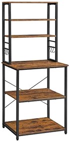 Regál do kuchyne, 6 políc, 6 háčikov, vintage hnedo-čierna, 167x60x40cm