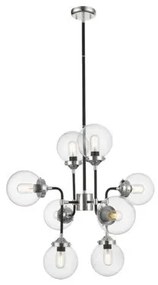 Čierno-strieborný luster RIANO 76 cm s priehľadným tienidlom