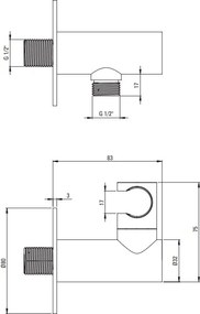Deante Silia, uhlové ukončenie, polohovateľný držiak na ručnú sprchu, oceľová, DEA-NQS_F57K