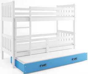 Poschodová posteľ s prístelkou CARINO 3 - 190x80cm - Biela - Modrá