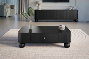 Konferenčný stolík Vespera 103x60 cm so zásuvkou - čierna / zlatá / guľaté nohy