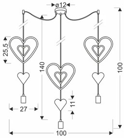 Detský luster na lankách TRIO 3xE27/20W/230V ružová/biela/šedá