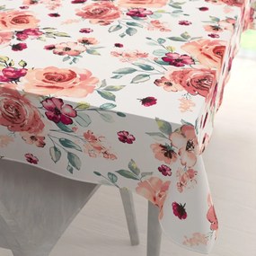 Biante Bavlnený obdĺžnikový obrus Sandra SA-669 Červeno-ružové akvarelové kvety 50x100 cm
