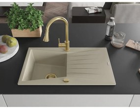 Mexen Cesar, 1-komorový granitový drez 775x470x190 mm a drezová batéria Elia, béžová, 6514-69-670101-50