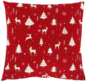 Vankúš zamatový s výplňou - červený vianočný, 100% polyester, 45 x 45 cm.