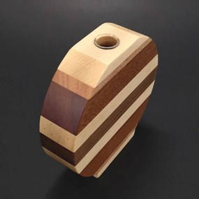 AMADEA Drevená váza guľatá s vodorovnými pruhmi, masívne drevo, škárovka z troch druhov drevín, výška 15 cm