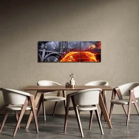 Obraz plamenného autá (s hodinami) (90x30 cm)