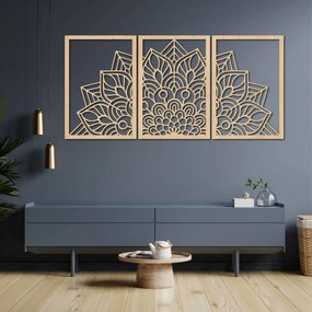 3-dielna mandala kvetov – moderná drevená nástenná dekorácia do obývačky | SENTOP HDF0583