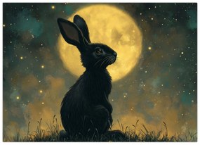 Sklenený obraz - Zajac s mesiacom (70x50 cm)